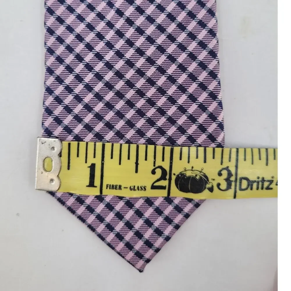 Tommy Hilfiger Necktie Gift Silk Gingham Plaid‎ Pink Black Mens Classic Tie